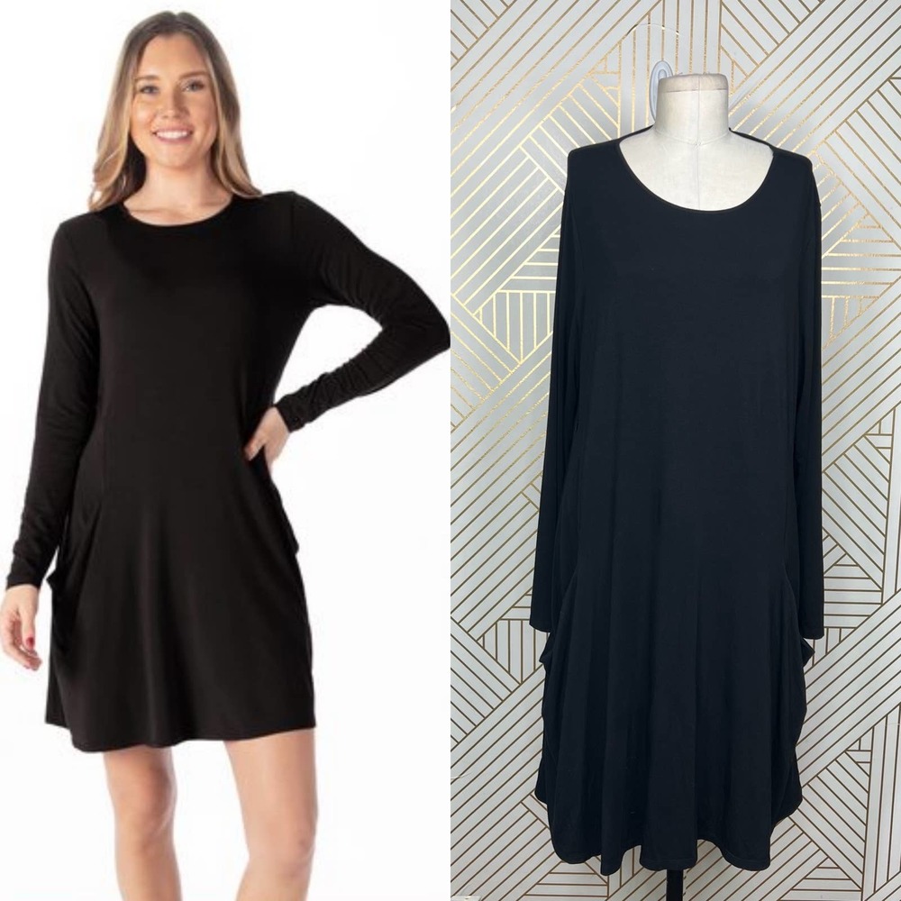 Betabrand Long Sleeve Dress in Black Jersey Size Large